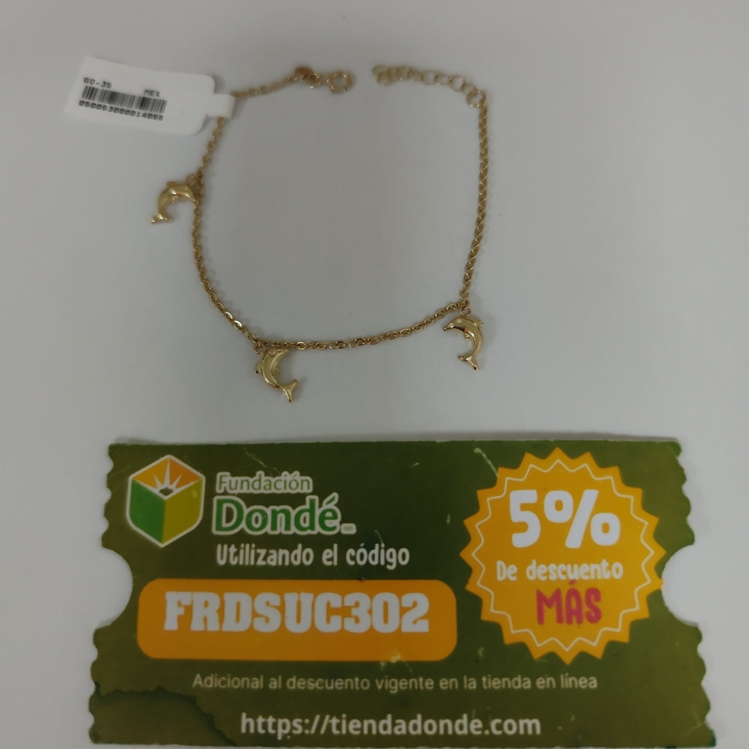 PULSERA ESPECIAL CON DIJES DELFINES 10K 18 CM 2 GR (NUEVO)