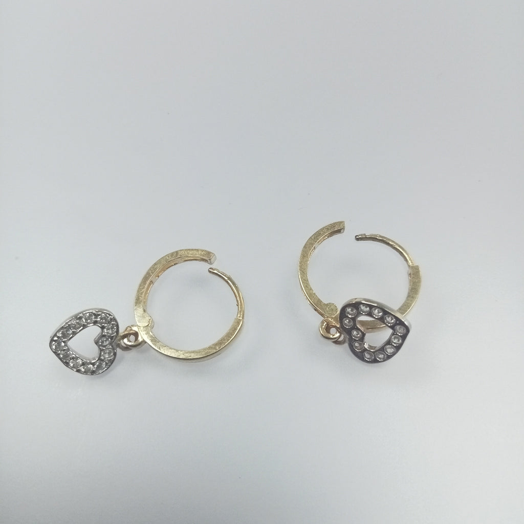 ARETES HUGGIES CON DIJE CORAZON Y CIRCONIAS 14K 2 GR (NUEVO)