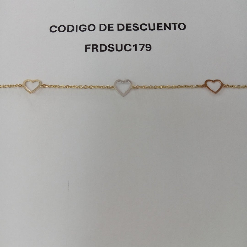 PULSERA ESPECIAL CON CORAZONES CONBINADOS 14K 18 CM 1.7 GR (NUEVO)