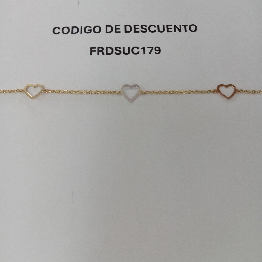 PULSERA ESPECIAL CON CORAZONES CONBINADOS 14K 18 CM 1.7 GR (NUEVO)