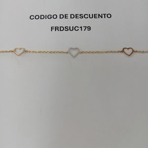PULSERA ESPECIAL CON CORAZONES CONBINADOS 14K 18 CM 1.7 GR (NUEVO)