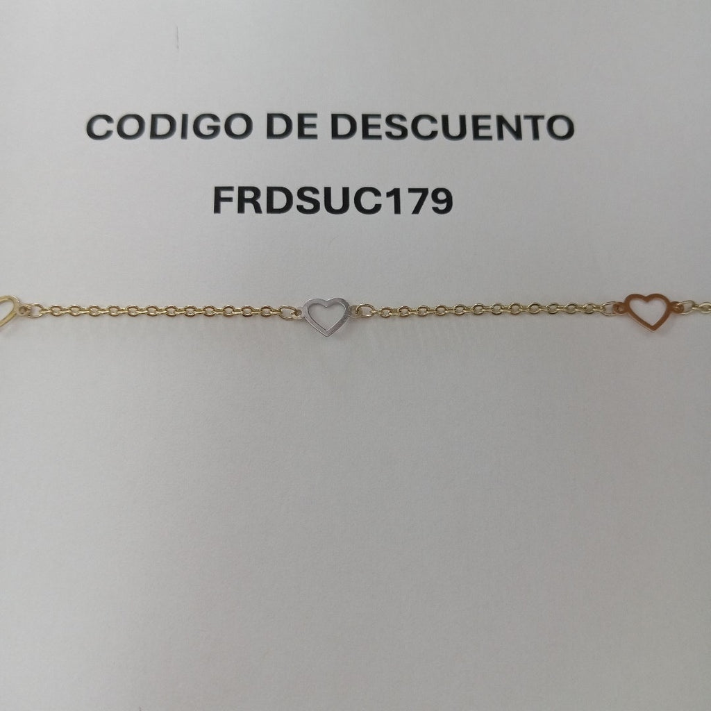 PULSERA ESPECIAL CON CORAZONES 14K 18 CM 1.3 GR (NUEVO)