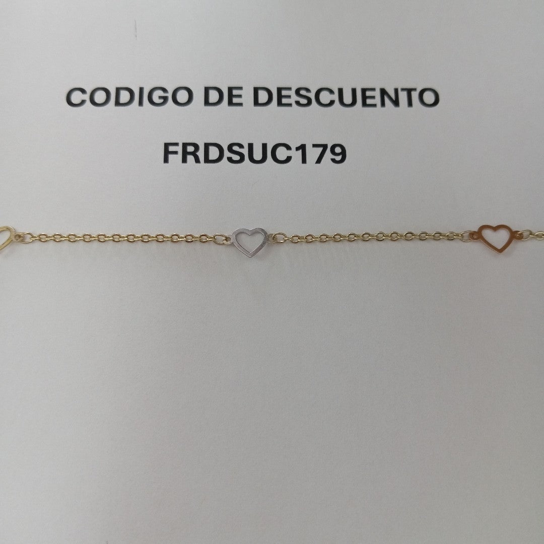 PULSERA ESPECIAL CON CORAZONES 14K 18 CM 1.3 GR (NUEVO)