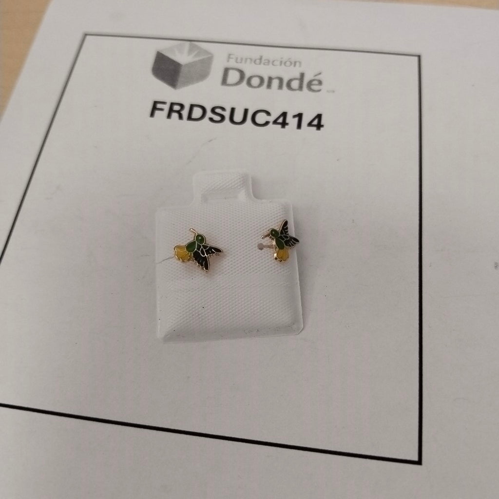 BROQUELES BROQUEL FIG COLIBRI ESMALTE VERDE 14K 0.2138 GR (NUEVO)
