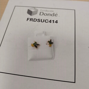 BROQUELES BROQUEL FIG COLIBRI ESMALTE VERDE 14K 0.2138 GR (NUEVO)