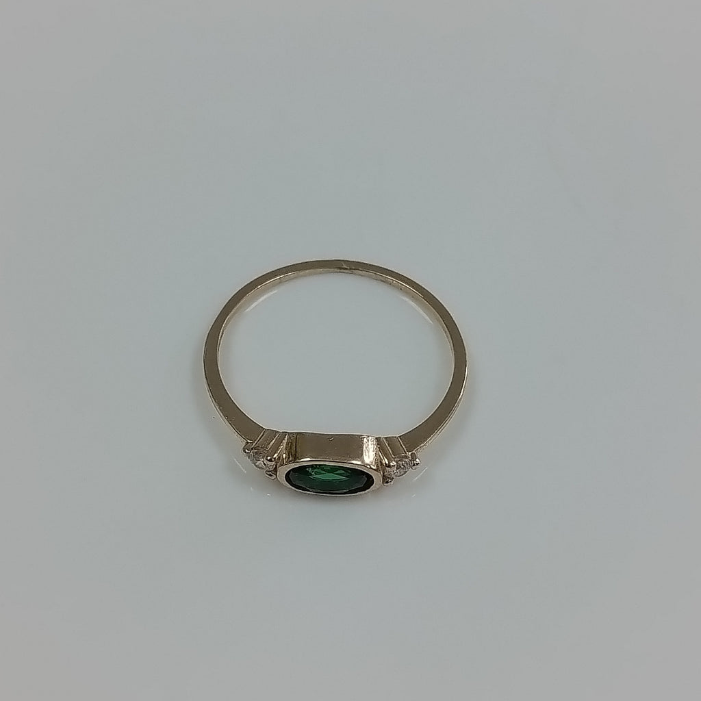 ANILLOS TEJIDO ANILLITO C CIRCONIAS Y PIEDRA VERDE 14K 7 1.2 GR (NUEVO)