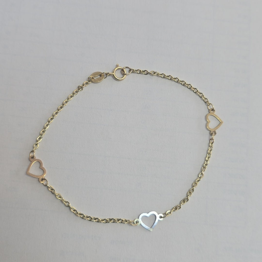 PULSERA ESPECIAL CON CORAZONES 14K 18 CM 1.3 GR (NUEVO)