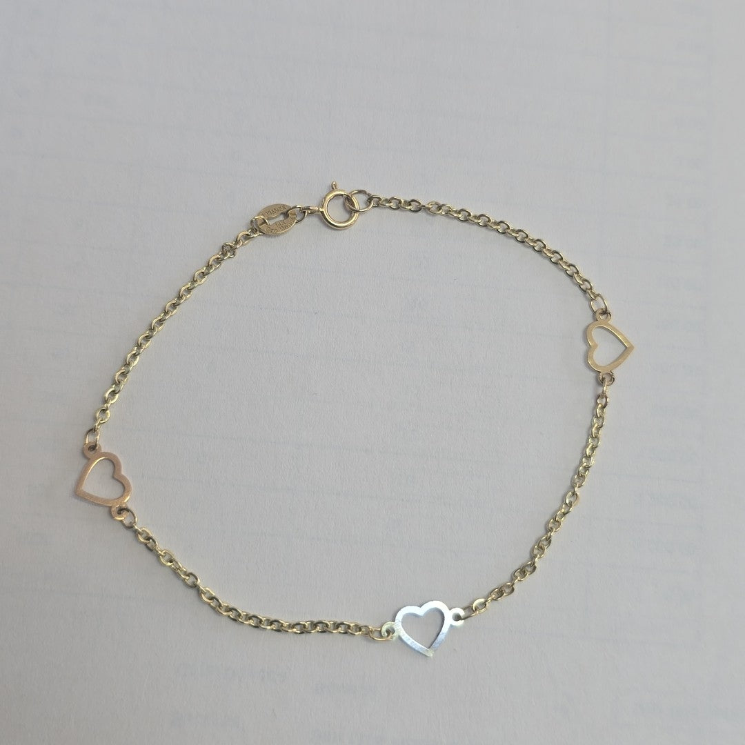 PULSERA ESPECIAL CON CORAZONES 14K 18 CM 1.3 GR (NUEVO)