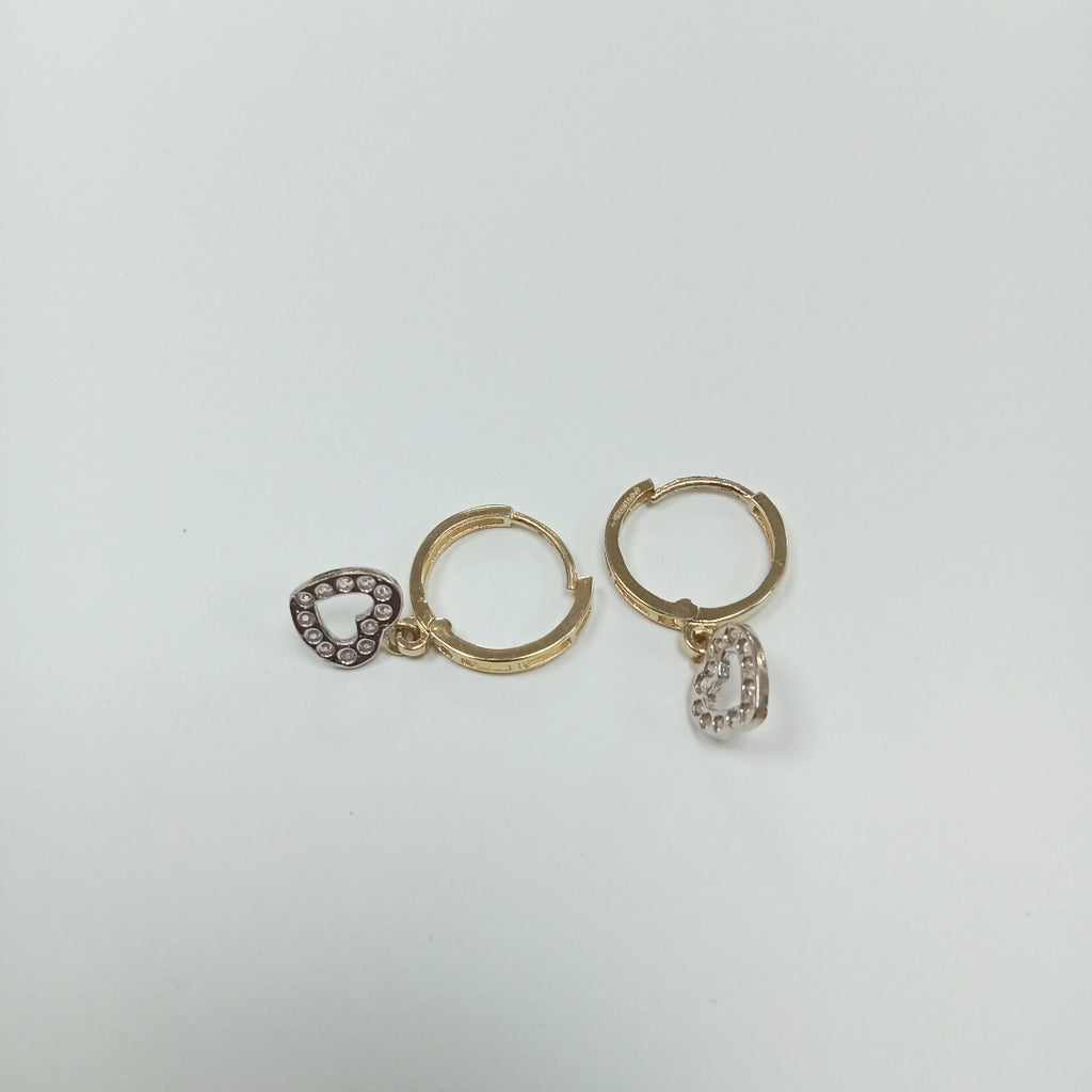 ARETES HUGGIES CON DIJE CORAZON Y CIRCONIAS 14K 2.1 GR (NUEVO)