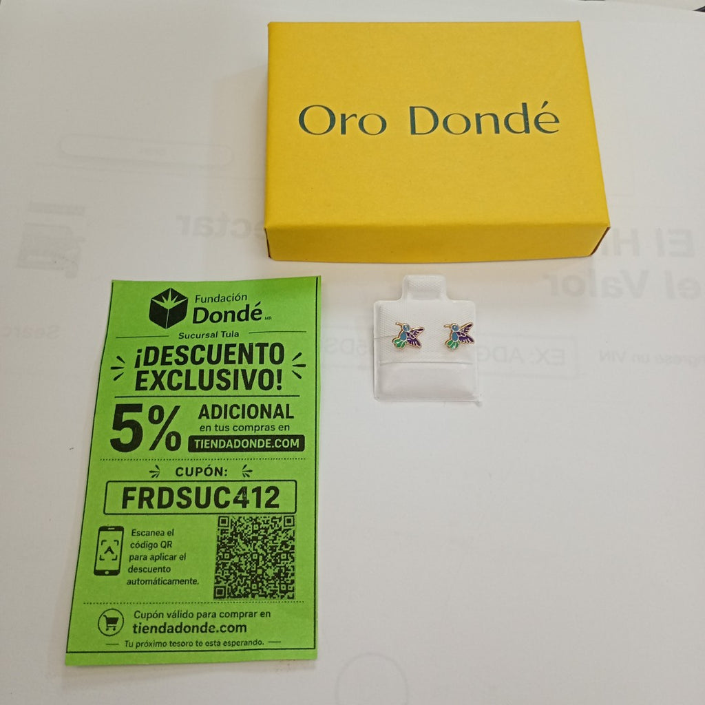 BROQUELES BROQUEL FIG COLIBRI ESMALTE AZUL 14K 0.2138 GR (NUEVO)