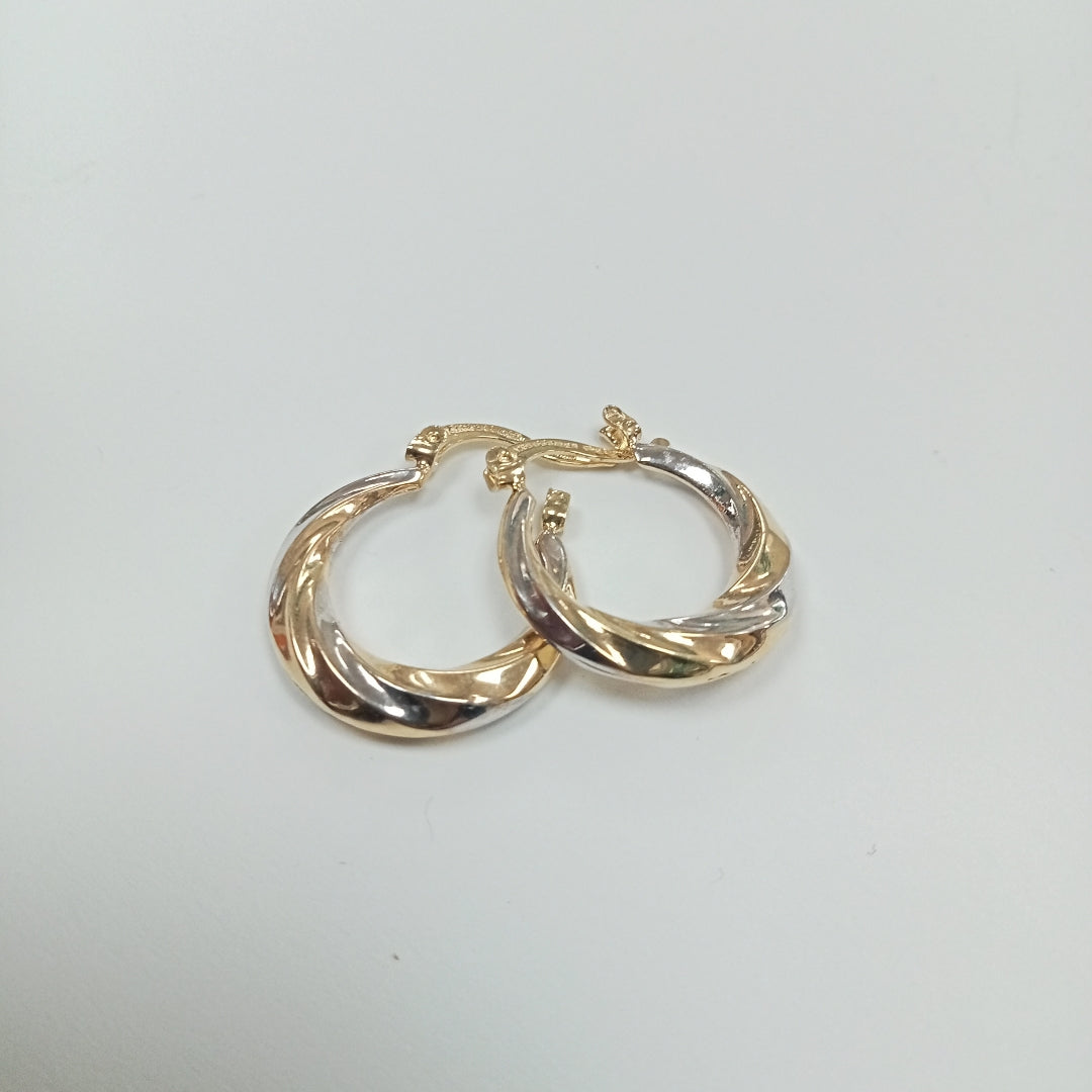 ARETES TEJIDO ARRACADA TRENZADA COMBINADA 14K 1.8 GR (NUEVO)