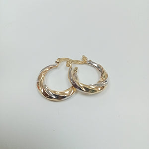 ARETES TEJIDO ARRACADA TRENZADA COMBINADA 14K 1.8 GR (NUEVO)