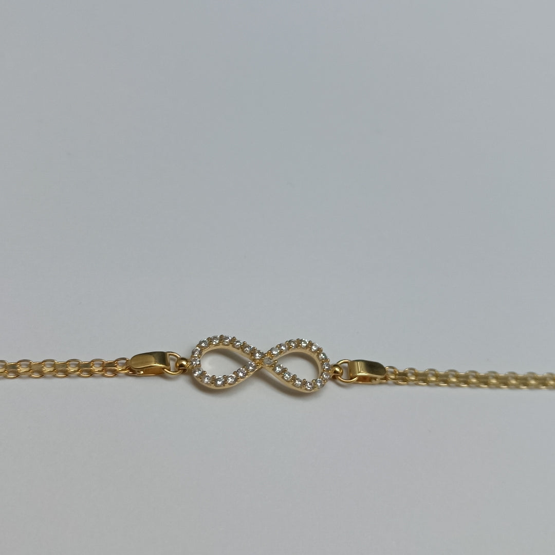 PULSERA TEJIDO ESPECIAL CON INFINITO Y CIRCONIAS 14K 18 CM 3.3 GR (NUEVO)