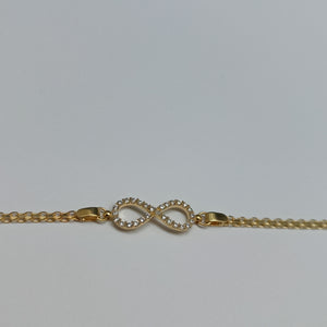 PULSERA TEJIDO ESPECIAL CON INFINITO Y CIRCONIAS 14K 18 CM 3.3 GR (NUEVO)