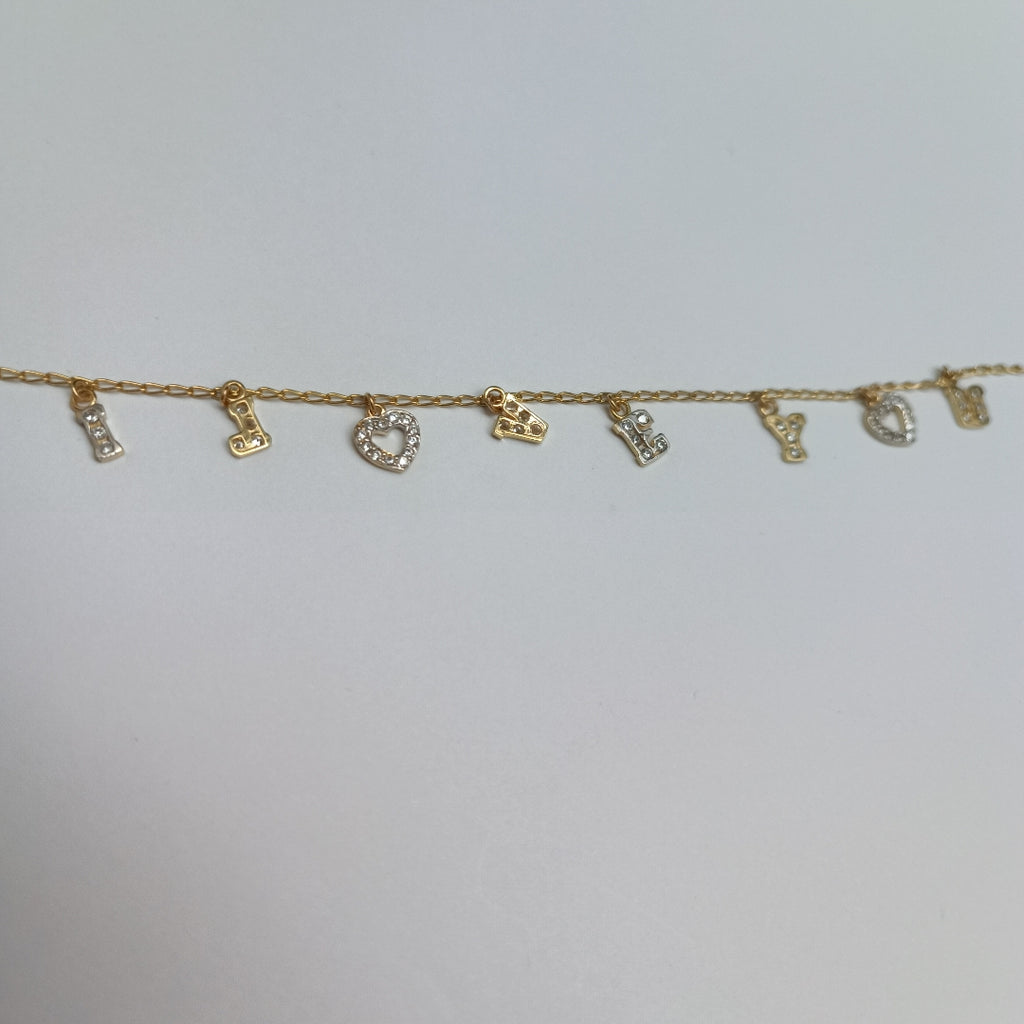 PULSERA ESPECIAL CON DIJES Y CIRCONIAS 14K 18 CM 3.3 GR (NUEVO)