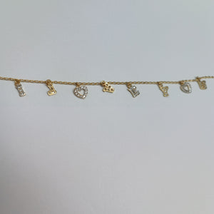 PULSERA ESPECIAL CON DIJES Y CIRCONIAS 14K 18 CM 3.3 GR (NUEVO)