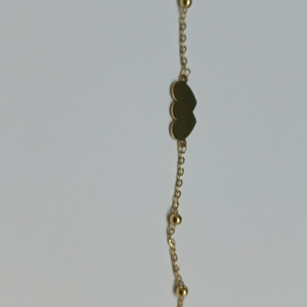 PULSERA TEJIDO ESPECIAL CON DOS CORAZONES 14K 18 CM 1.7 GR (NUEVO)