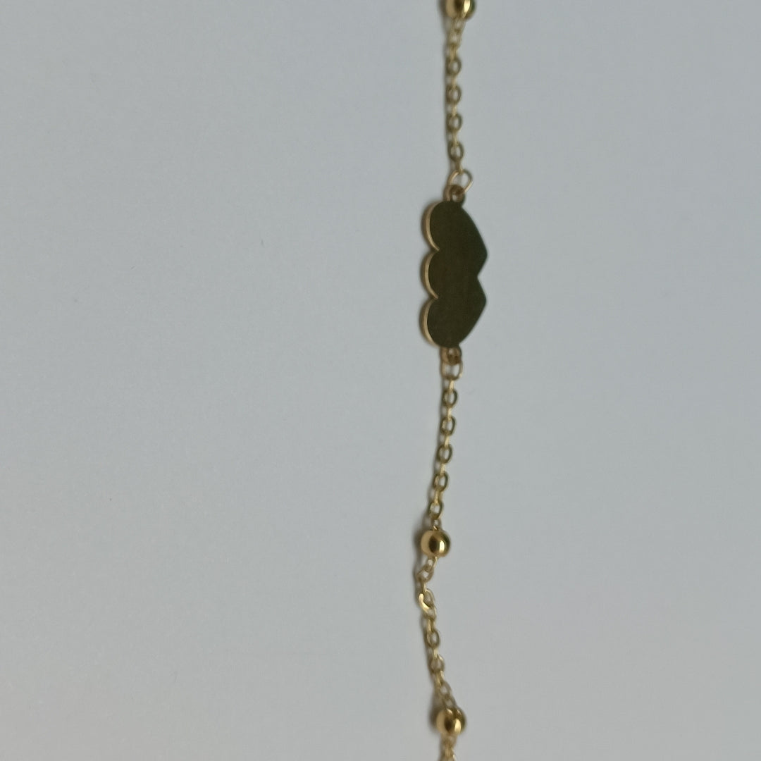 PULSERA TEJIDO ESPECIAL CON DOS CORAZONES 14K 18 CM 1.7 GR (NUEVO)