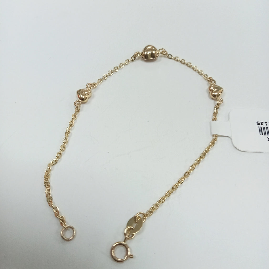 PULSERA TEJIDO ESPECIAL CON CORAZONES 14K 18 CM 1.7 GR (NUEVO)