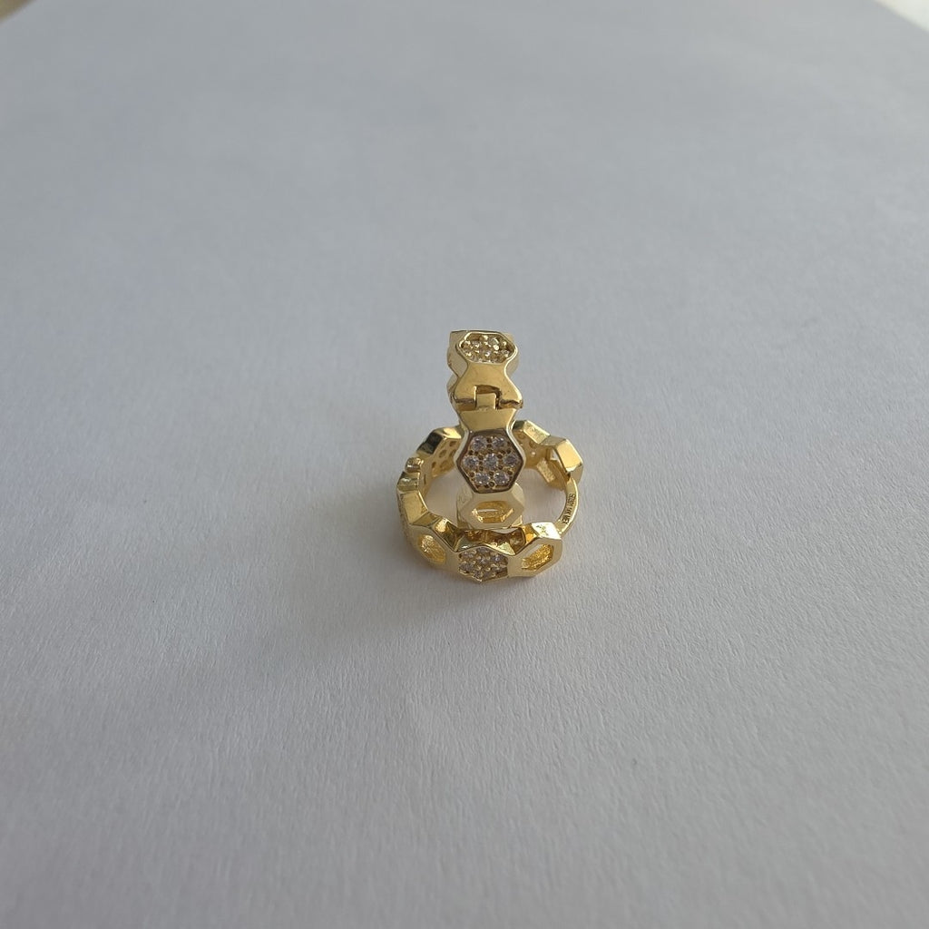 ARETES HUGGIES HEXAGONALES C CIRCONIAS 14K 2.8 GR (NUEVO)