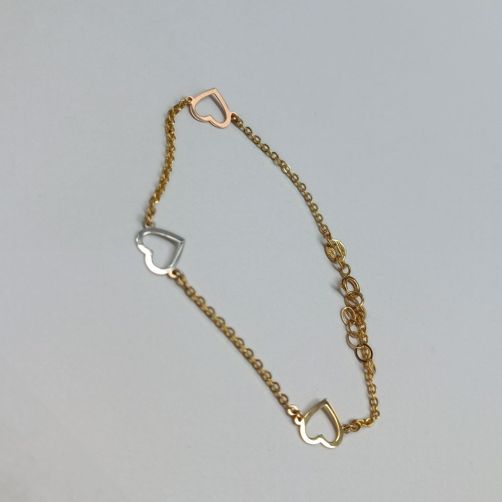 PULSERA ESPECIAL CON CORAZONES CONBINADOS 14K 18 CM 1.7 GR (NUEVO)