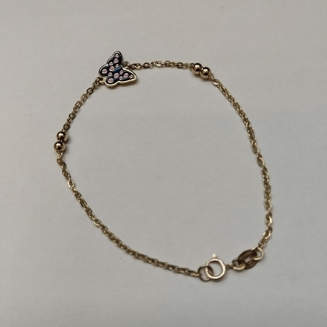 PULSERA TEJIDO ESPECIAL MARIPOSA CON ESMALTE 14K 18 CM 1.9 GR (NUEVO)