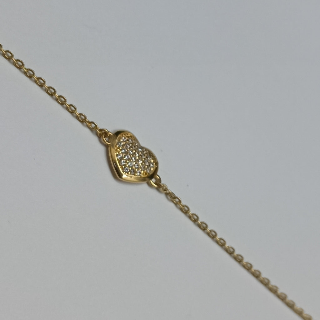 PULSERA TEJIDO ESPECIAL C CORAZON CIRCONIAS 14K 18 CM 2 GR (NUEVO)