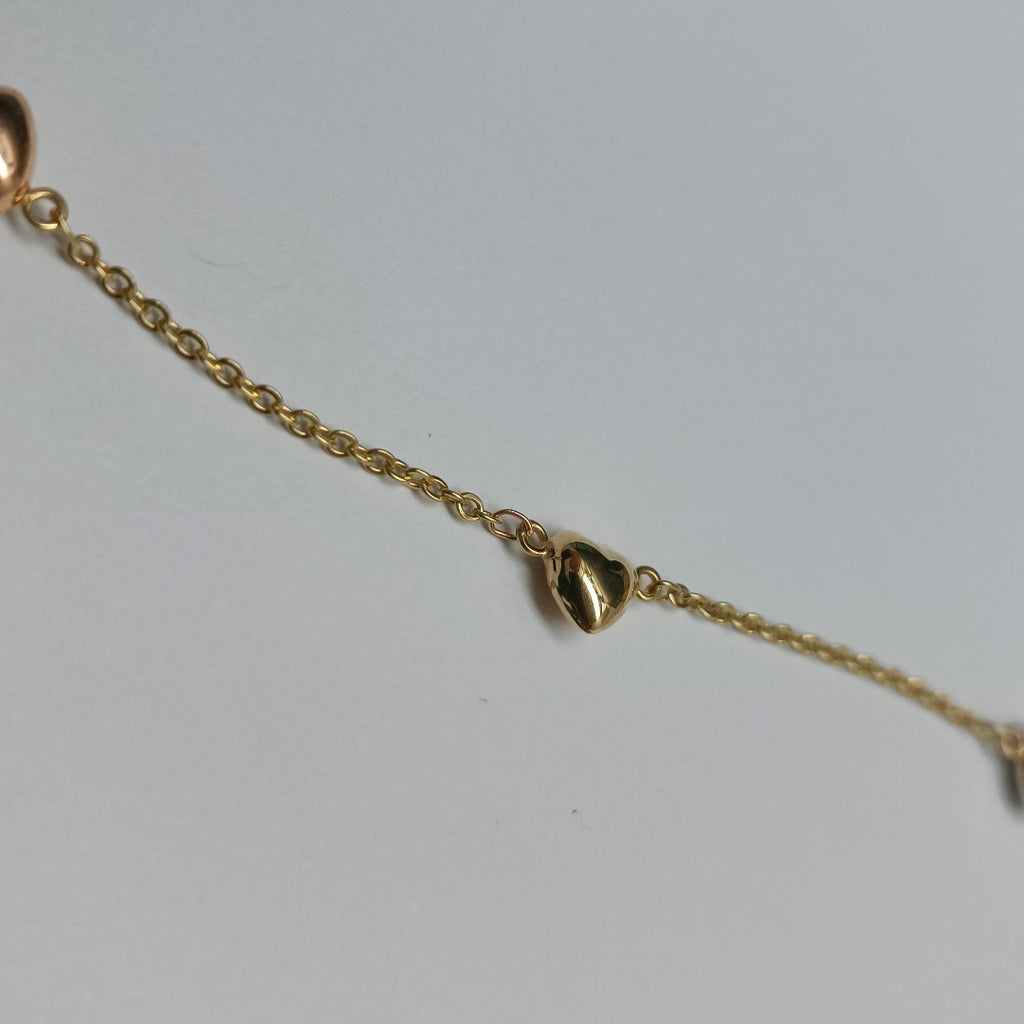 PULSERA ESP CON CORAZONES COMBINADOS 14K 18 CM 1.5 GR (NUEVO)
