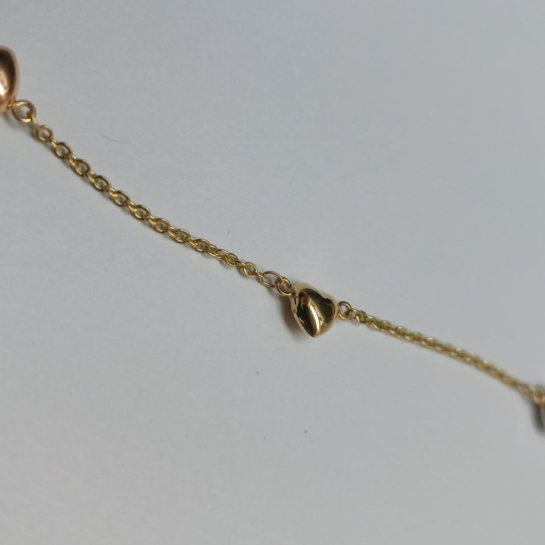 PULSERA ESP CON CORAZONES COMBINADOS 14K 18 CM 1.5 GR (NUEVO)