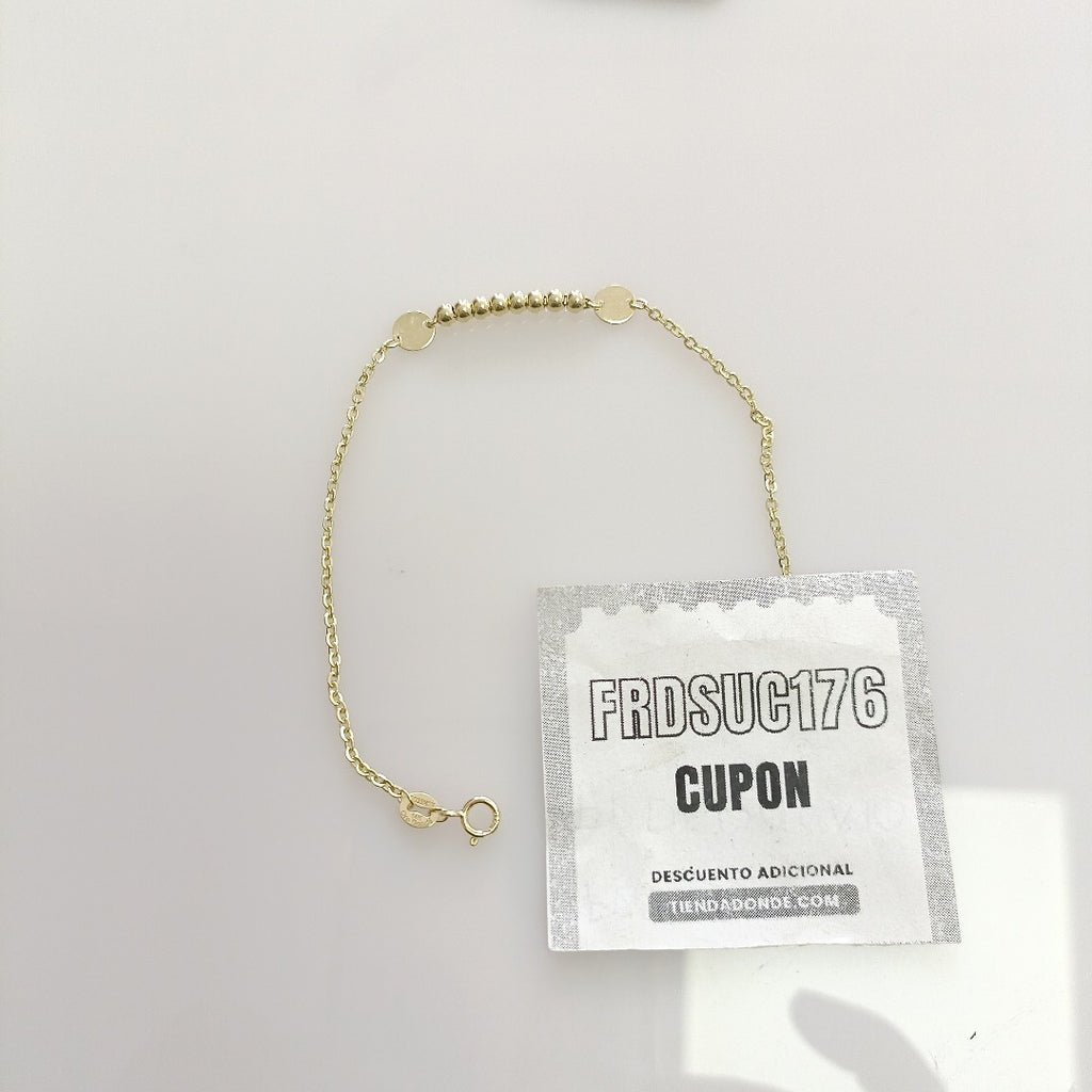 PULSERA TEJIDO ESPECIAL CON BOLITAS 14K 18 CM 1.8 GR (NUEVO)