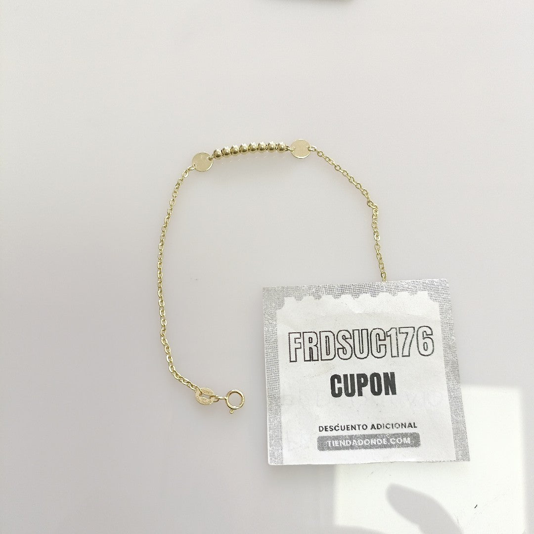 PULSERA TEJIDO ESPECIAL CON BOLITAS 14K 18 CM 1.8 GR (NUEVO)