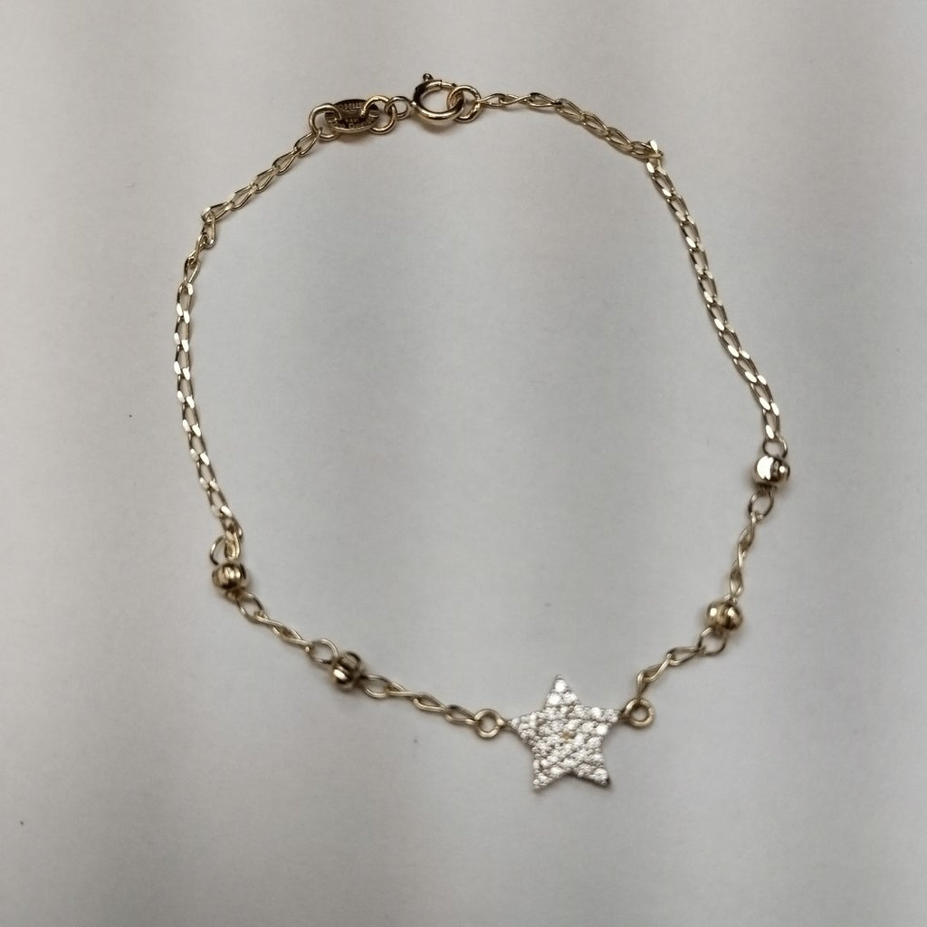 PULSERA ESPECIAL CON ESTRELLA Y CIRCONIAS 14K 18 CM 1.5 GR (NUEVO)