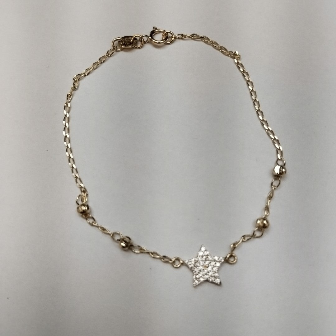 PULSERA ESPECIAL CON ESTRELLA Y CIRCONIAS 14K 18 CM 1.5 GR (NUEVO)