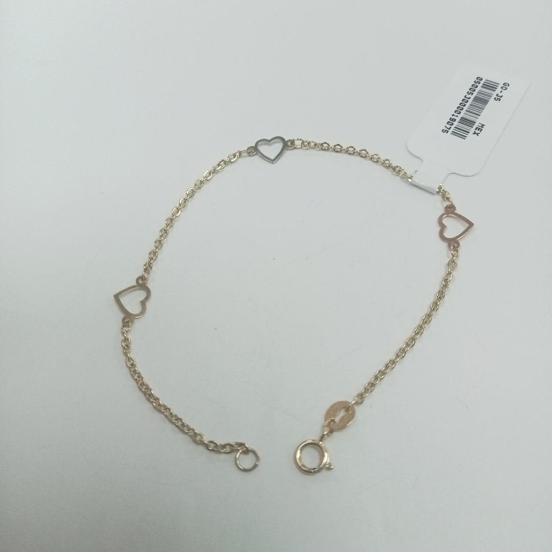 PULSERA ESPECIAL CON CORAZONES 14K 18 CM 1.2 GR (NUEVO)