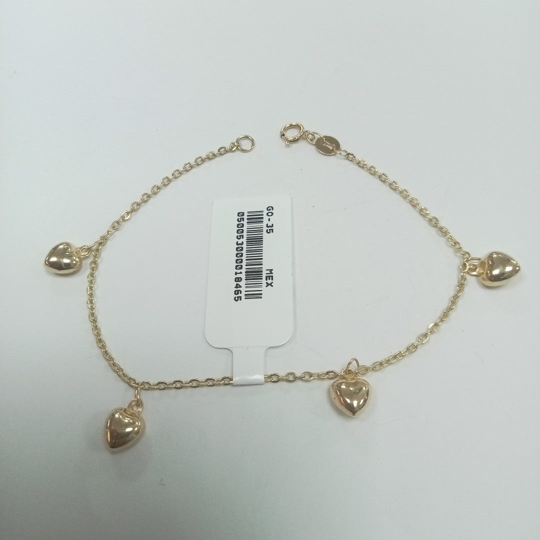 PULSERA ESP CON FIG CORAZONES 14K 18 CM 1.8 GR (NUEVO)