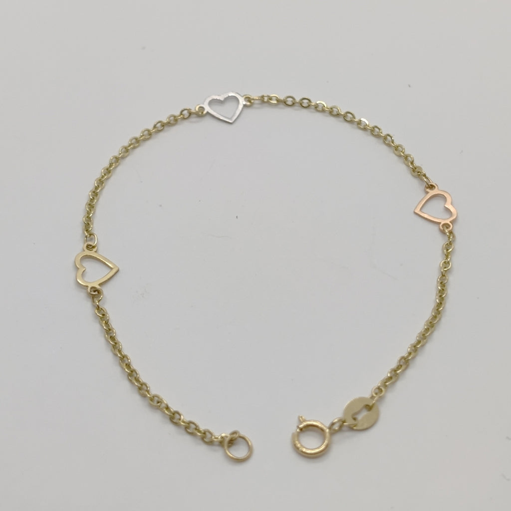 PULSERA ESPECIAL CON CORAZONES 14K 18 CM 1.3 GR (NUEVO)