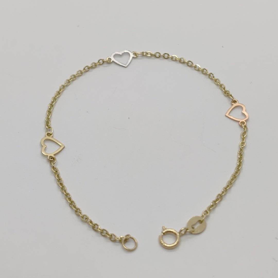 PULSERA ESPECIAL CON CORAZONES 14K 18 CM 1.3 GR (NUEVO)