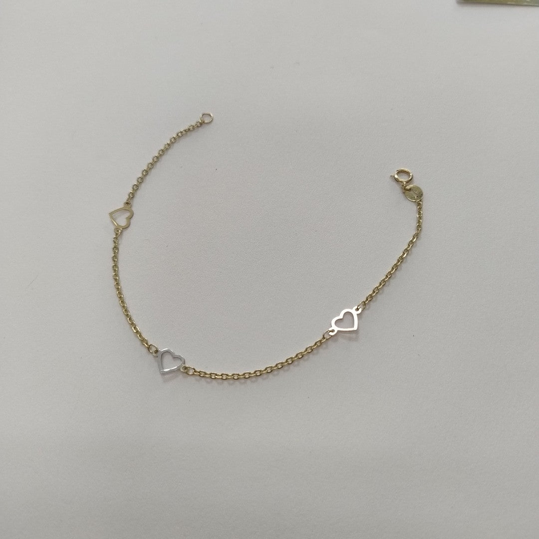 PULSERA ESPECIAL CON CORAZONES 14K 18 CM 1.2 GR (NUEVO)