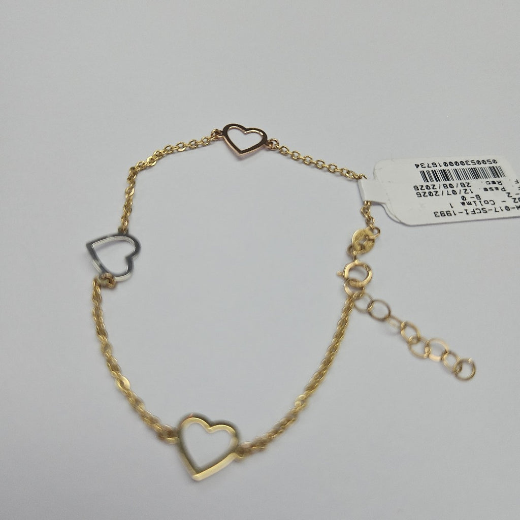 PULSERA ESPECIAL CON CORAZONES CONBINADOS 14K 18 CM 1.7 GR (NUEVO)