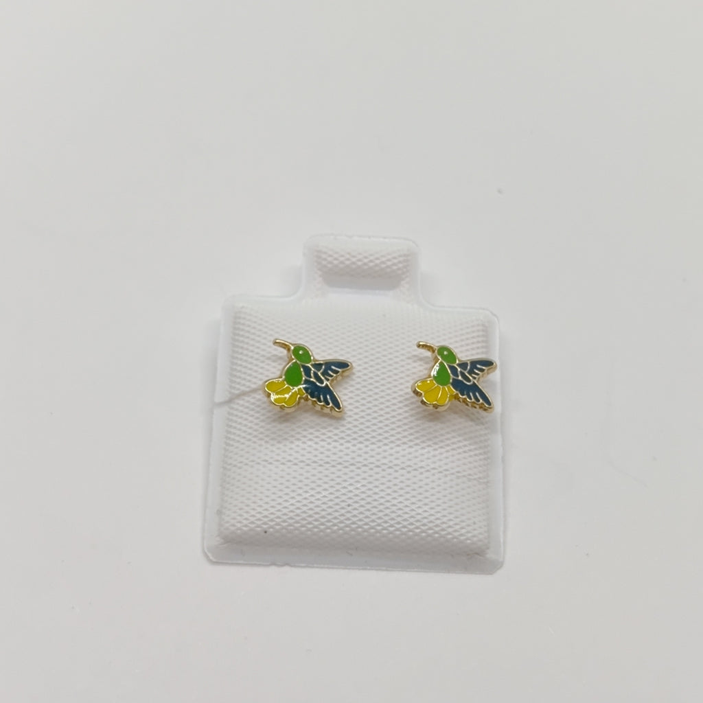 BROQUELES BROQUEL FIG COLIBRI ESMALTE VERDE 14K 0.2138 GR (NUEVO)