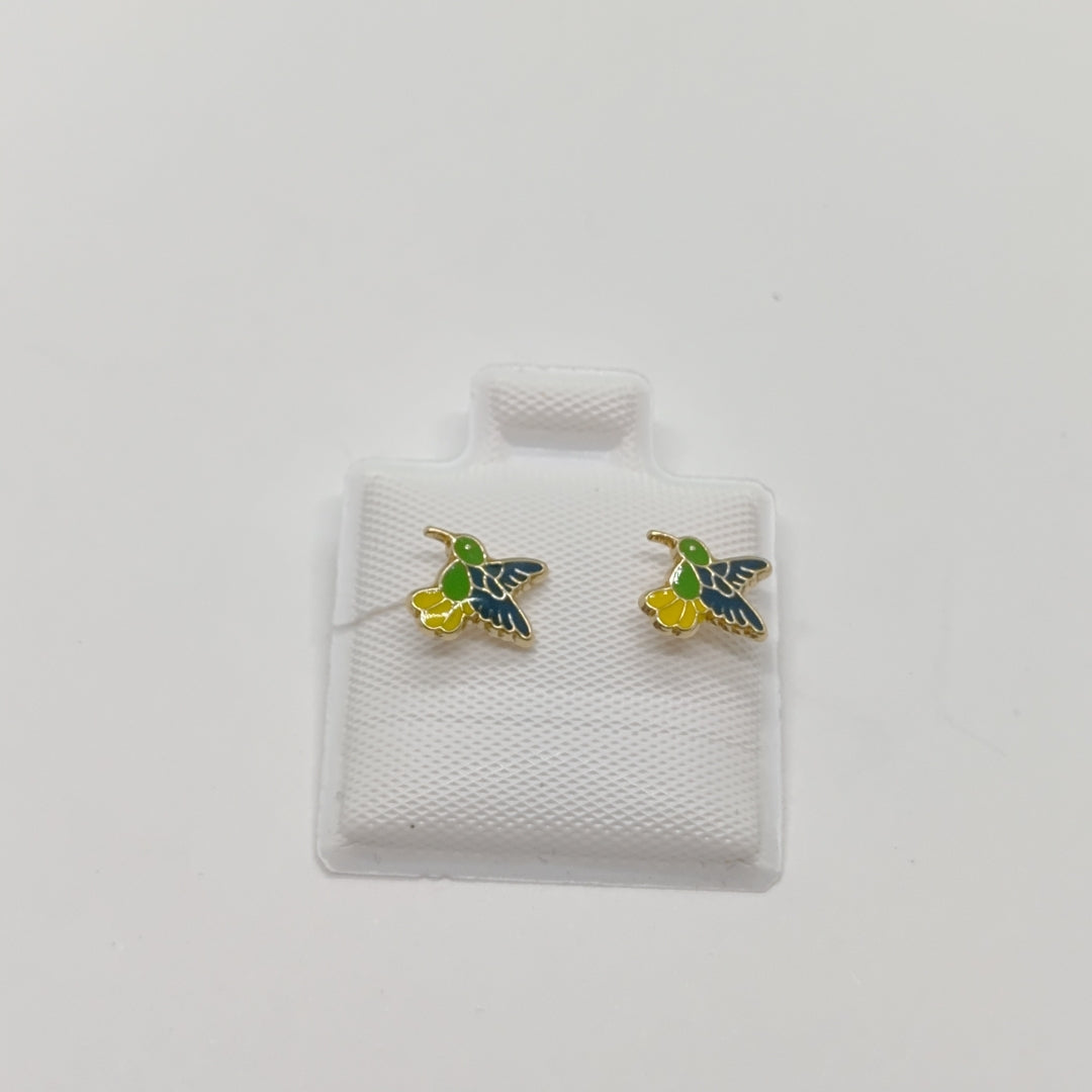 BROQUELES BROQUEL FIG COLIBRI ESMALTE VERDE 14K 0.2138 GR (NUEVO)