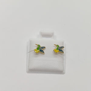 BROQUELES BROQUEL FIG COLIBRI ESMALTE VERDE 14K 0.2138 GR (NUEVO)