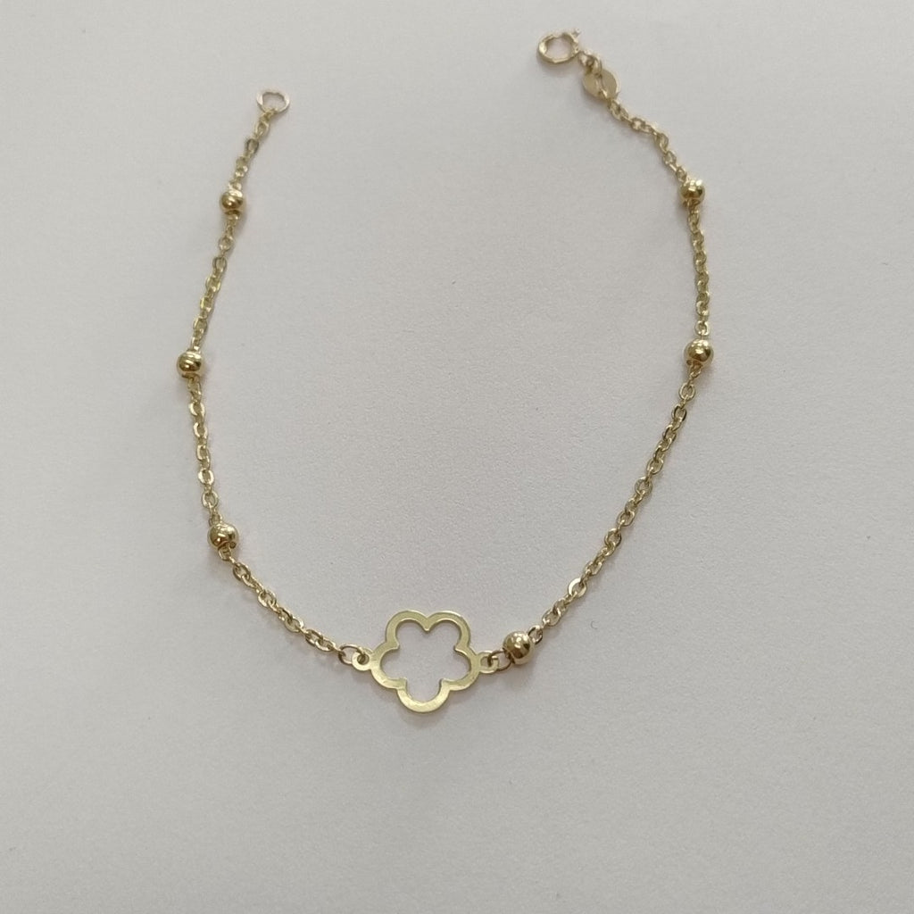 PULSERA TEJIDO ESPECIAL CON FLOR 14K 18 CM 1.6 GR (NUEVO)