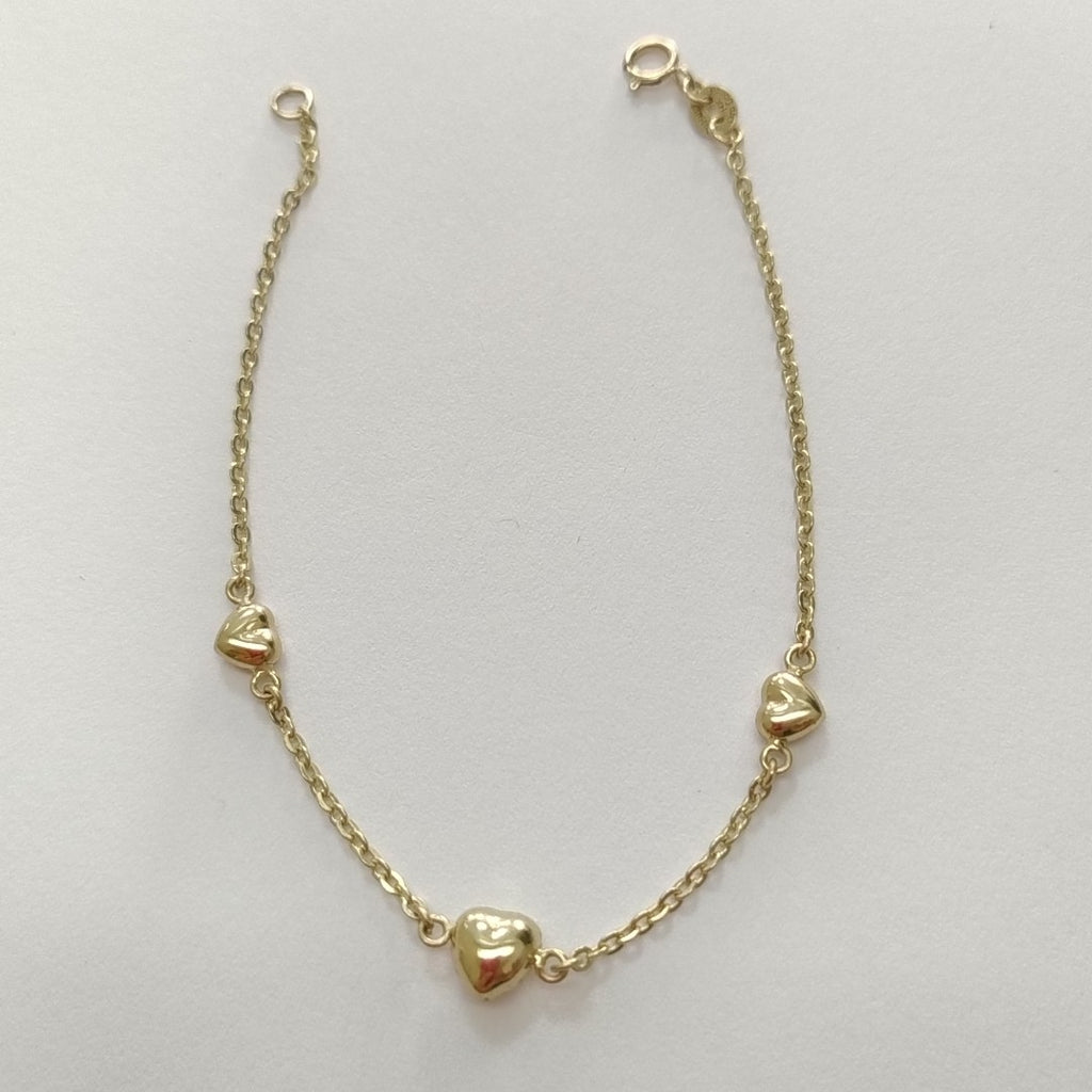 PULSERA TEJIDO ESPECIAL CON CORAZONES 14K 18 CM 1.6 GR (NUEVO)
