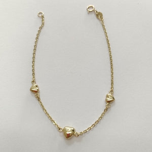 PULSERA TEJIDO ESPECIAL CON CORAZONES 14K 18 CM 1.6 GR (NUEVO)