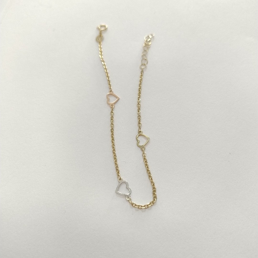 PULSERA ESPECIAL CON CORAZONES 10K 18 CM 1.2 GR (NUEVO)