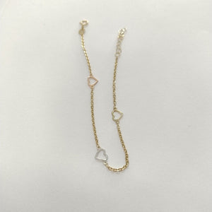PULSERA ESPECIAL CON CORAZONES 10K 18 CM 1.2 GR (NUEVO)