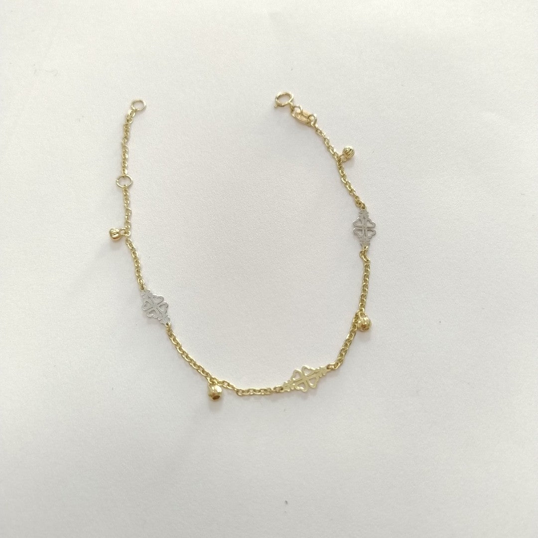 PULSERA ESPECIAL CON TREBOL 14K 18 CM 1.8 GR (NUEVO)