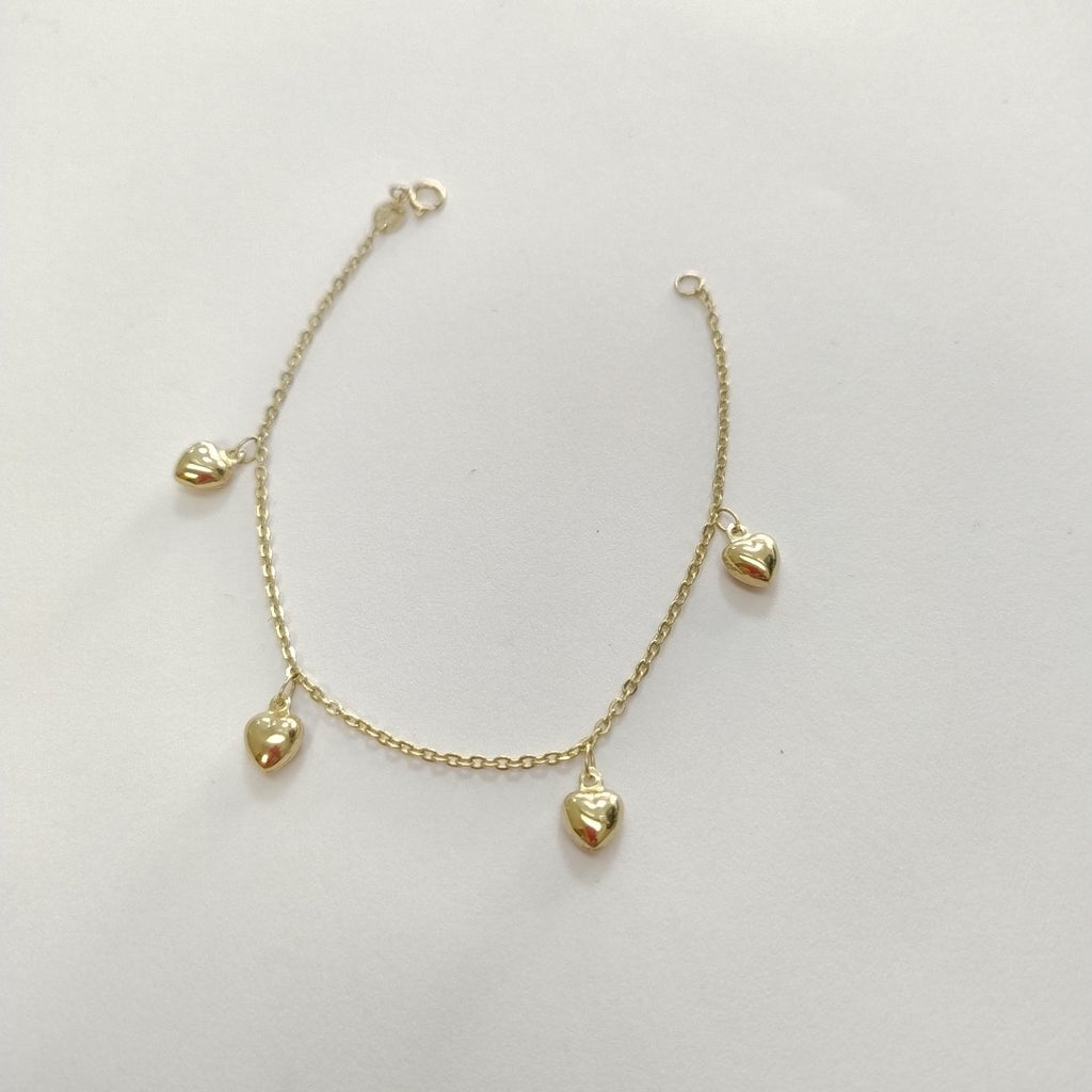 PULSERA ESP CON FIG CORAZONES 14K 18 CM 1.8 GR (NUEVO)