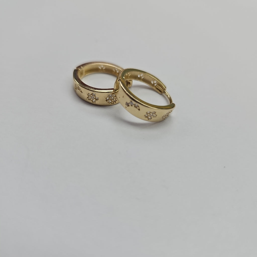ARETES TEJIDO HUGGIES CON CIRCONIAS 14K 2.9 GR (NUEVO)